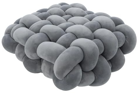 LXLAEOANG Coussin carré noué, Coussin décoratif en Peluche for Chaise de Bureau, Dossier Fait à la Main(Light Grey,40x40x12cm)