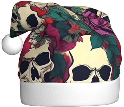 AYYQWE Gorro de Papá Noel con estampado de calaveras florales para hombres y mujeres, decoración de fiesta, Año Nuevo, festividades, celebraciones, gorro de Navidad