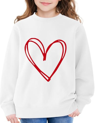 Mjjsk flickor hjärta grafisk tröja barn långärmad tröja med rund hals snygg skola pullover toppar ledig överdimensionerade bekväma mjuka kläder, Vitt, 3-4 Years