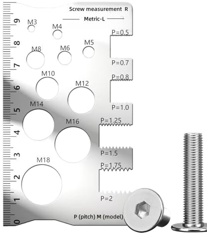 Regla de medición de tornillos, herramienta de acero inoxidable para determinar tamaños de tornillo, para carpintería, ingenieros, entusiastas del coche, obras