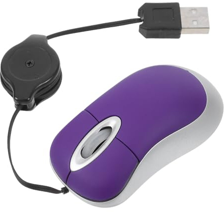 VILLCASE Mouse USB Filo Retrattile Portatile Viola in Plastico 1000dpi 3 Tasti per Computer Portatili e Desktop Uso Domestico e Ufficio