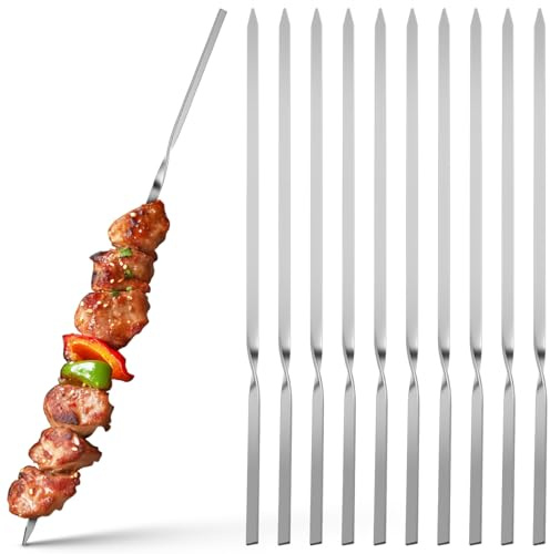 SHINEOFI 30 Stück Edelstahlspieße Wiederverwendbare Grillspieße Flache Spieße Für Fleisch Und Gemüse 10.91 in Glatte Kanten Für Bbq Gartenparty Und Kebab