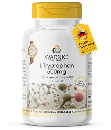 L-Tryptophan 500mg Kapseln - 100 Kapseln - Aminosäure - hochdosiert & vegan | Warnke Vitalstoffe - Deutsche Apothekenqualität