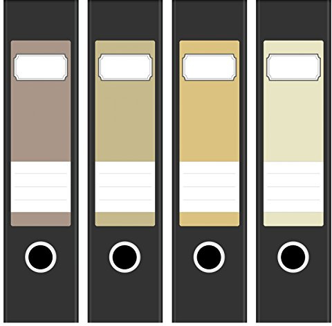 Ordneretiketten | 4 Aufkleber für breite Akten-Ordner | Farben-Mix Braun Beige | selbstklebende Design Akten-Etiketten | Deko Sticker für Rückenschilder Ordnerrücken | zum Beschreiben