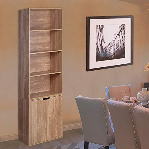 URBNLIVING Oak 6 Tier Bookshelf With 2 Doors Cupboard
