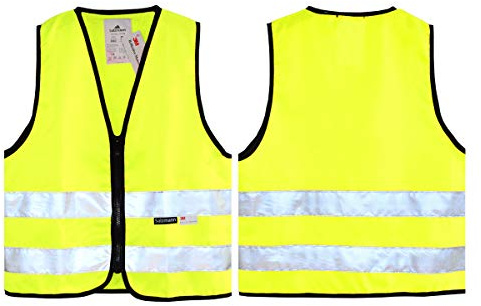 Yellow Salzmann 3M Children's Safety Vest - High Visibility 3M Reflective Tape Hi-Vis Heavy Duty Zipper