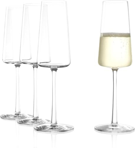 Stölzle Lausitz Power - Set di 4 calici da champagne da 226,8 g, eleganti flute ideali per prosecco e spumante, in cristallo, lavabili in lavastoviglie e antiurto