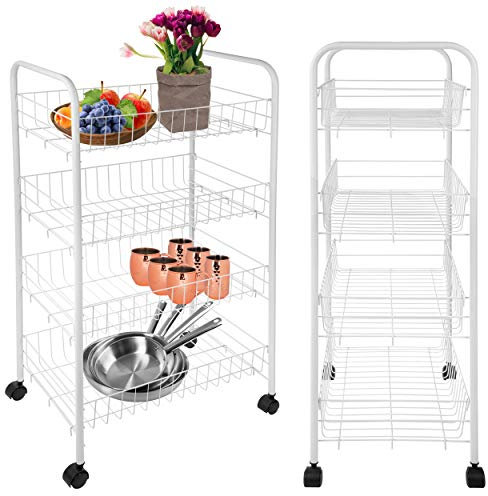 ONVAYA® Beistellwagen Susi mit 4 Körben | 39x26x76 cm | Rollwagen | Küchenwagen | Wagen | Metall | Regal | Bad | Servierwagen | Haushaltswagen | Allzweckwagen | Küchentrolley (weiß)