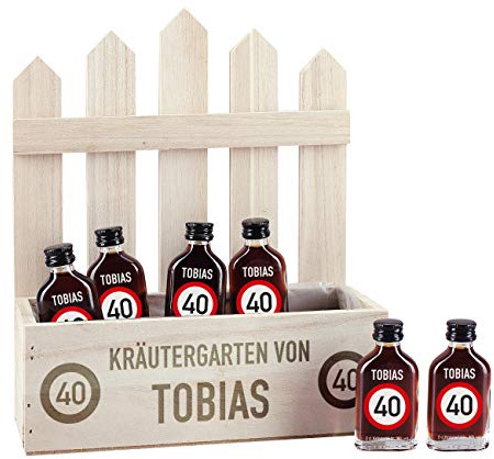 Herz & Heim® Mini Kräutergarten für Männer - Geschenkidee mit Alkohol - 6 Kräuterliköre - personalisiert mit Namen und Alter