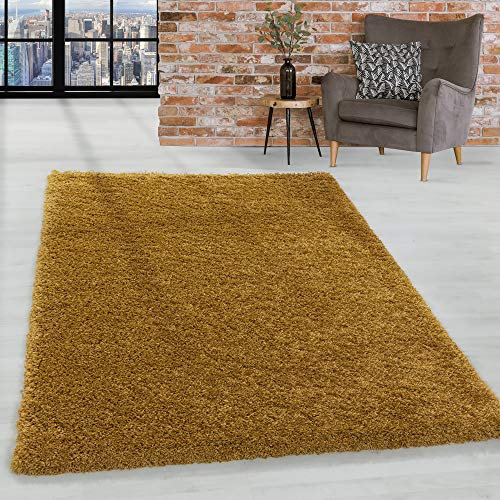 HomebyHome Shaggy Hochflor Teppich, 60x110 cm, Gold, weich, flauschig, modern, einfarbig, Für Flur oder kleine Räume, für Wohnzimmer Schlafzimmer Flur
