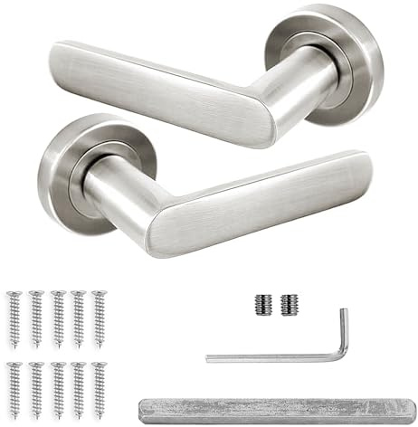 Decoranddecor Echo Satin Nickel Door Lever Handles - 54mm Round Rose - Aluminium - Handle Set Only