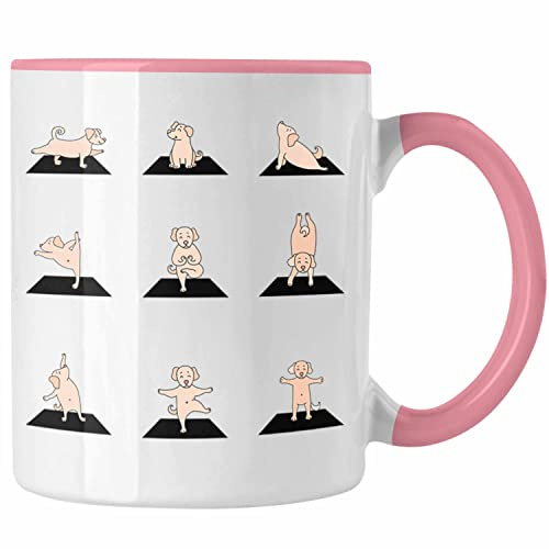 Trendation - Hunde Yoga Tasse Lustig Geschenk Hunde Yoga-Posen Sport Geschenkidee Sport (Rosa)