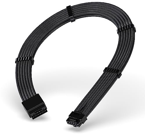 EZDIY-FAB GPU Power Sleeved Kabelverlängerung,16pin(12+4) 12VHPWR PCIe 5.0 Stecker Male to Female für RTX 3090Ti 4080 4090,mit Kabelkämmen-16AWG/Schwarz