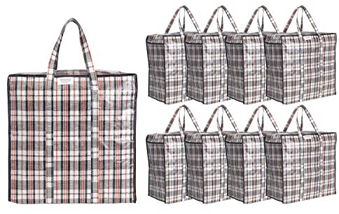 Josephine Osthoff Unisex Schwerlast wasserdichte Aufbewahrungstaschen, Langlebig & Vielseitig, Mit Reißverschluss für Umzug & Einkaufen, 75L Kapazität, Bis zu 20 kg Belastung, Schwarz, Packung mit 9