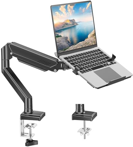 MOUNT PRO Laptop Arm Mount for Desk, 2 in 1 Function Monitor Laptop Stand, Fits Max 17 Notebook and 32 Computer Screen, Aluminum Single Monitor Holder with Adjustable Tray, Holds up to 22lbs
