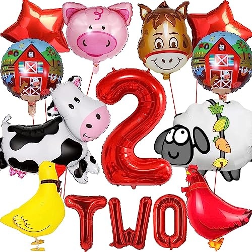 Tier Folienballon Set, Kindergeburtstag Deko 2 Jahre, Luftballon 2 Geburtstag, Geburtstagsdeko 2 Jahre, Bauernhof Geburtstag Deko, Geburtstagsparty Dekos 2 Jahres für Junge Mädchen Kinder Party