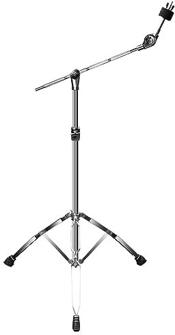 SONICAKE Beckenständer Cymbal Stand höhenverstellbar von 80-145cm versenkbarer Galgen Doppelstrebig mit Gummifüßen Silber
