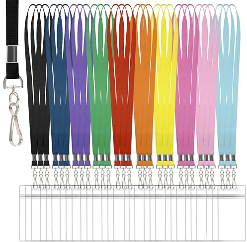30 Pcs Lanyards for ID Badges, Clear Lanyards for Cruise Ship Cards, Waterproof Lanyard Card Holder for Carnival Sail, Vertical Nametag Holder (Rainbow, 10 Colors)