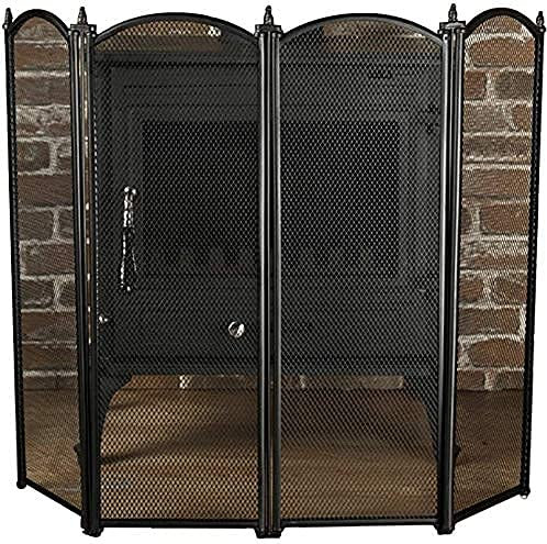 Funkenschutz, kunstvoller 4-teiliger, zusammenklappbarer Kaminschutz, schmiedeeisernes, schwarzes Metall-Kamin-Stehtor, Feuerschutz, Funkenschutz für offenes Feuer/Holzbrenner/Gasfeuer The New