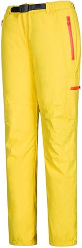LUIVZD Wasserdichte Hose für Herren und Damen, mit Fleece gefüttert, Thermo-Soft-Shell-isolierte Skihose, Outdoor-Wanderhose, Damen Leuchtendes Gelb, L