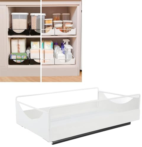Ausziehbarer Schrank Organizer, Kohlenstoffstahl, Sanft Verschiebbar, Geräuschlos Ausziehbare Schubladen Aufbewahrungsregale, Ausziehbare Schublade für Küchenschränke, Wohnzimmer