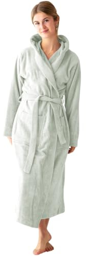 SIEGENTHAL® Damen Bademantel Frottee Velours aus 100% Baumwolle mit Kapuze, flauschiger Morgenmantel, Saunamantel, Hausmantel, Wellness Bademantel, Mint, L-XL