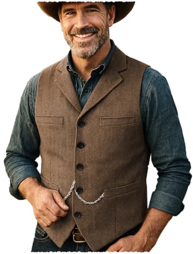 Tuikayoo Herren Tweed Anzug Vintage Weste Herringbone Wolle Abschlussball Weste Trauzeugen