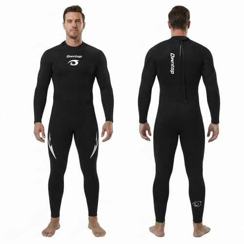 Owntop Herren Neoprenanzug 3/2mm - Vorderer Reißverschluss Voll Tauchanzüge, Stretch Pro Neopren-Nassanzug Thermische Volle Länge Tauchhaut zum Surfen Schnorcheln, Herren Schwarz M