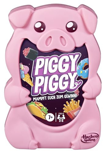 Hasbro Gaming Piggy Piggy Kartenspiel für Familien - Deutsche Fassung, einfaches Strategiespiel ab 7 Jahren, enthält 5 Schweinchenfiguren, lustiges Reisepiel für Erwachsene und Kinder