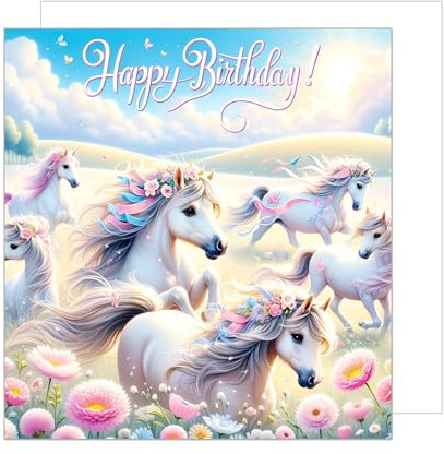 Edition Seidel Premium quadratische Geburtstagskarte mit Umschlag. Glückwunschkarte zum Geburtstag Happy Birthday Billet Karte für Mädchen Tochter Freundin Kind Pferde Motto (GQ269 SW024)