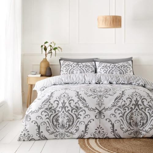 GC GAVENO CAVAILIA Duvet Cover Double with Pillowcases | Breathable Polycotton Comforter Cover with Pillowcases | Reversible Double Bedding Set (200x200 cm) | Washable Bed Set | Charcoal