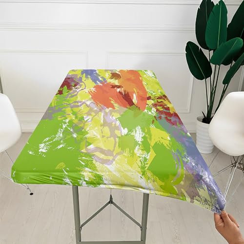 Morbuy 3D Rechteckige Elastische Tischdecke, Rechteckig Tischdecke mit Gummizug Spanntischdecke Gartentischdecke für Picknick Camping Partys (Graffiti 4,4FT/122x76cm)