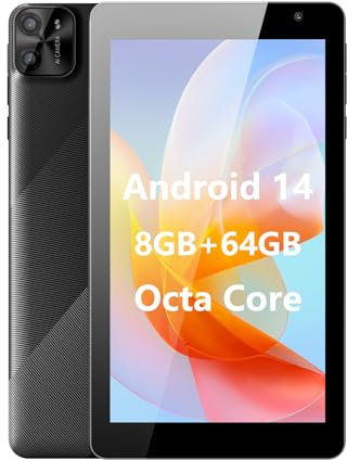 PRITOM 7 inch Android 14 Tablet PC with 8GB RAM 64 GB ROM,512GB Expand, 8-Core, 5G WiFi, Dual Camera, Bluetooth, 7 Tablet, Black