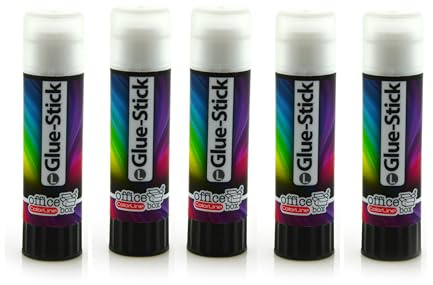 Pack 5 Pegamentos en Barra, sin disolventes, Lavable, no tóxico, presentado en 3 capacidades, Ideal para fotos, manualidades y trabajos escolares by Office box (Tamaño L - 40 Gramos)