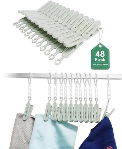 Foajé Nuage tvättpinnar i plast, paket med 36 med 12 krokar, vindtäta klädnypor för tvättlina, tätningsklämmor för påse