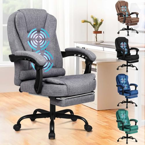 ALFORDSON Ergonomisk kontorsstol med massage, fotstöd och 150° lutningsfunktion, verkställande stol med gasfjäder, snurrstol för spel, tyg, grå