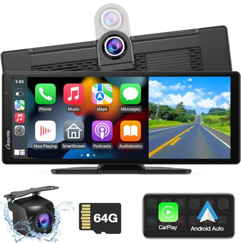 2025 Carpuride W903 9.3 4K Dash Cam with Wireless CarPlay – Dual Front/Rear Camera, Loop Recording, Bluetooth, Mirror Link, GPS, Siri, Dashboard Mounted, Night Vision, Universal Car/Truck/Motorhome