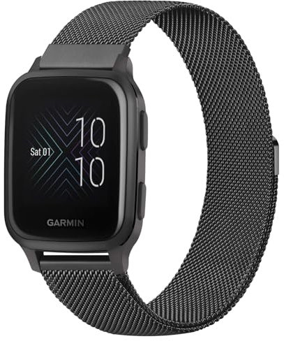 Mugust Armband für Garmin Venu/Venu 2 Plus/Venu Sq/Venu Sq 2 Music Armband für Damen Herren, Edelstahl Mesh Metall Ersatzarmband für Garmin Venu Sq 2 (Schwarz)