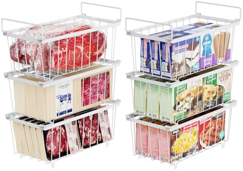iSPECLE Chest Freezer Baskets - Stackable Wire Baskets for Kitchen, 6 Pack | Easy-Lift Handles, Open Wire Design Helps Sort Meat, Veg, Frozen Meals, Kitchen Storage and Chest Freezer Access, Use, Trips