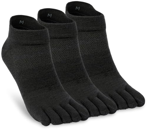aomagic Calzini con dita in lana merino, per uomini e donne, atletici, corsa, caviglie, separazione delle dita (2-3 paia), Yb2001#: Nero (3 paia), Medium