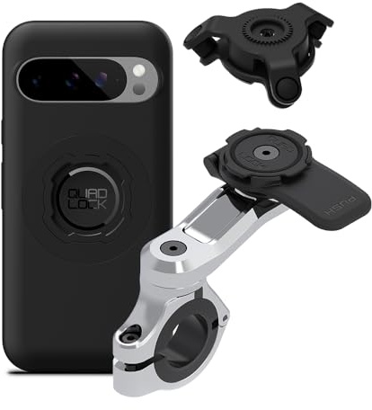Quad Lock Motorcycle Pro Chrome Handlebar Phone Holder with Vibration Damper and MAG Case for Pixel 9/9 Pro