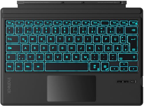 Inateck Tastatur kompatibel für Surface Pro 7,mit Touchpad | Kompatibel mit Surface Pro 7/7+/6/5/4, 7 FarbigerBeleuchtung, Bluetooth 5.3, KB02027, Schwarz