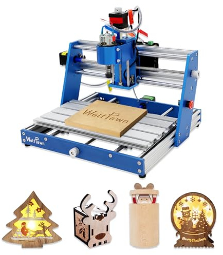 WolfPawn 3018 CNC Machine All-Metal CNC Router Machine, with Emergency-Stop 3 Axis Plastic Acrylic PCB PVC Wood Carving Milling Engraving Machine, XYZ Working Area 300x180x60mm