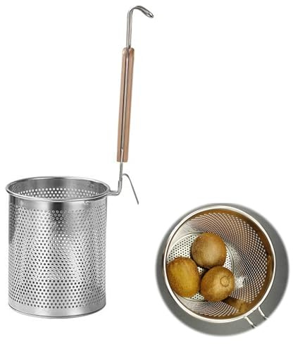 SEABABOO Lebensmittelsieb Aus Edelstahl Durchmesser 11CM NudelsiebEdelstahl Mit Holzgriff Teigtaschen-Nudelsieb Lebensmittel Sieb Edelstahl Zum Spülen Von Nudeln Obst Pasta Nudeln (Silber, 11CM)