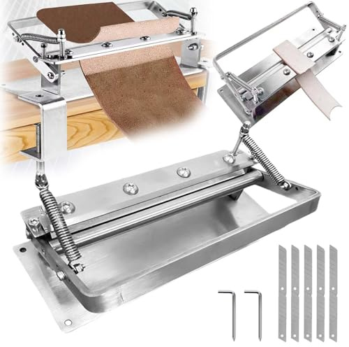 Leder Schälmaschine, Edelstahl Manuelle Lederschälmaschine Leder Schälwerkzeug 18cm Schälbreite Präzises Manual Leather Splitter Dicke Einstellbar Leder Skiver Paring Splitte Maschine mit 5 Klingen