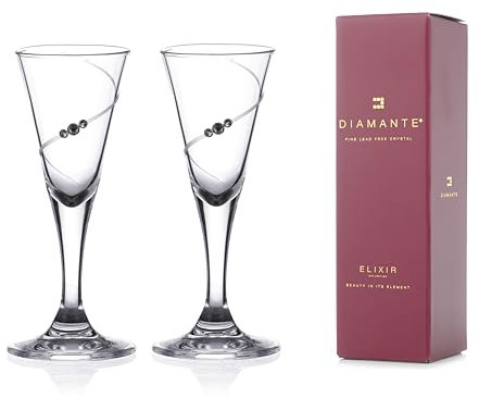 DIAMANTE Swarovski Shot Glasses Silhouette - Stemmed Liqueur Shot Glasses with Swarovski Crystals - Set of 2 in Gift Box
