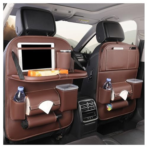 HKSOPC Autositz Rückenlehnenschutz für Mercedes Benz CLA CLA180 200 250 260 CLA180d CLA200d, Auto Organizer Multifunktional Wasserdicht Rücksitz Organizer mit Klapptisch,2pcs-Coffee