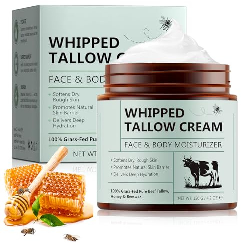 Beef Tallow Crema, 100% Grass-Fed Pure Beef Tallow, Honey & Beeswax, profonda idratante per viso e corpo, assorbimento rapido, adatto per tutti i tipi di pelle, 120 g