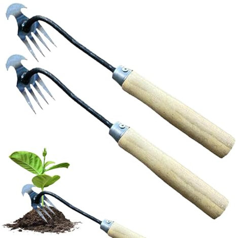 Zegaqae 2 Pièces Desherbeur Manuel, Extracteur De Désherbage Manuel À 4 Dents, Outil Désherbage en Acier Inoxydable, pour Désherber, Creuser, Desserrer Et Planter