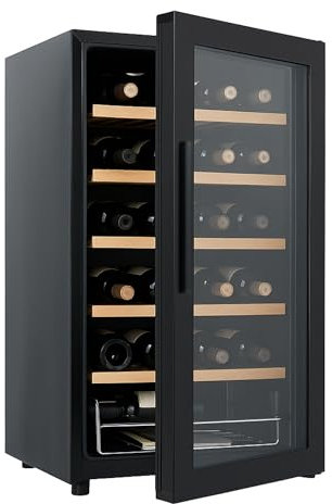 Générique Cave à Vin de Service Noire – 15 Bouteilles – Température 6-14°C – Double Vitrage – Étagères en Bois – LED